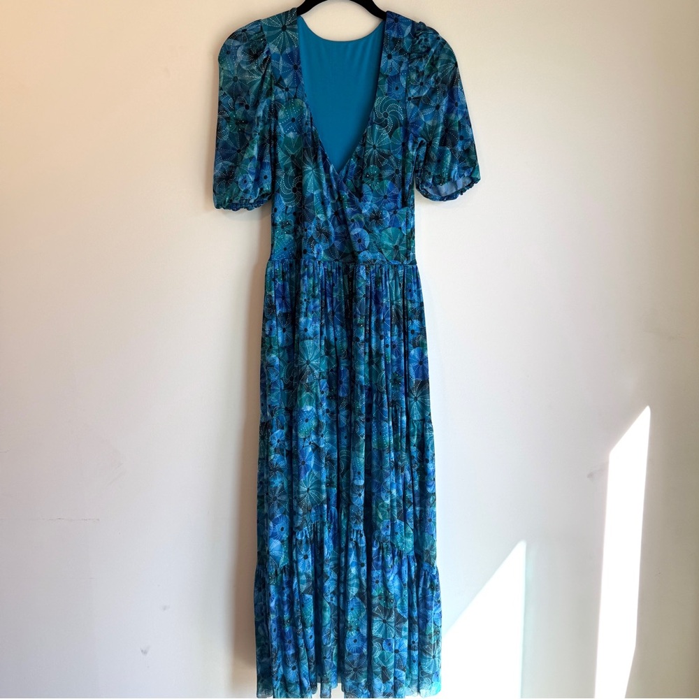 Teal Sea Shell Pattern Wrap Maxi Dress